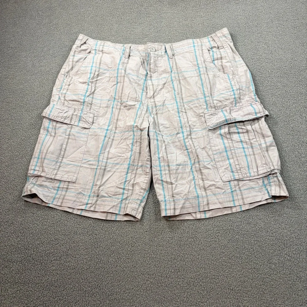 The Foundry Cargo Shorts Mens 46 Gray Blue Plaid Cotton Utility Pockets 749796